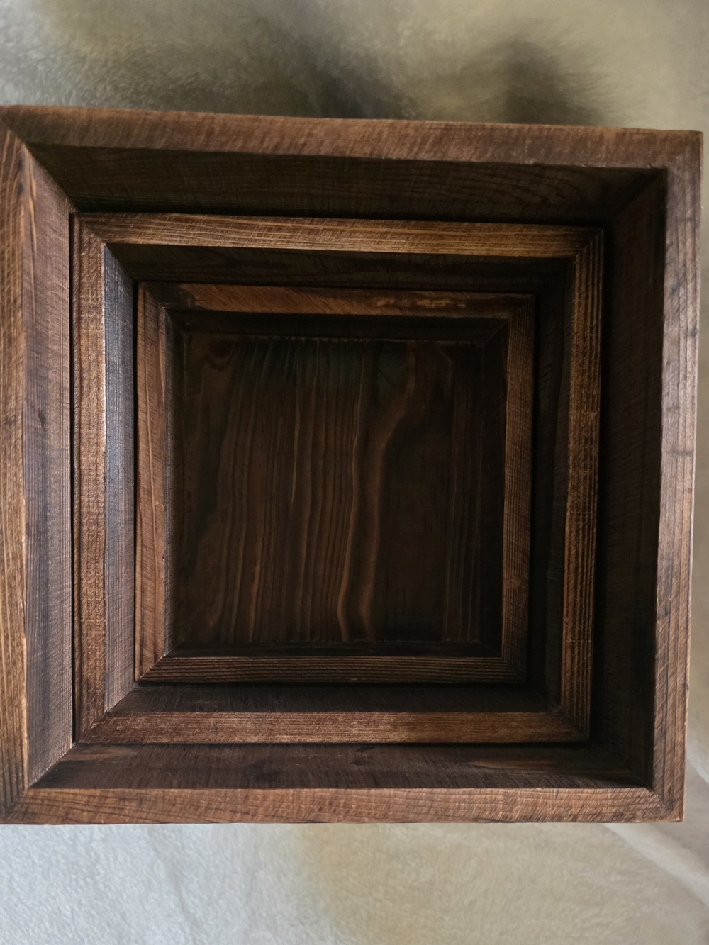 3pc Rustic Wooden Nesting Boxes 8x8 Dark Walnut Farmhouse Storage Crates